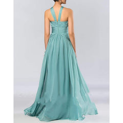 A Line/Princess Halter Neck Sleeveless Elegant Floor-Length Wedding Guest Dress