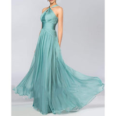 A Line/Princess Halter Neck Sleeveless Elegant Floor-Length Wedding Guest Dress