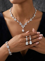 1 set Bridal Jewelry Three-piece Suit Rhinestone Imitation Diamond Necklace Earrings Bracelet Women's Jewelry Set For Wedding Gift