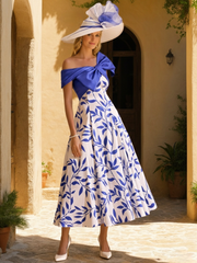 A-Line/Princess Ankle-Length Printed Floral Mother of the Bride Dresses with Bowknot