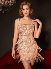1920s Sheath/Column Vintage Tassels Costume Party Dresses Short/Mini Dresses Square Neck