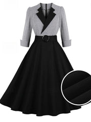 A-Line/Princess 1950s V-Neck Long Sleeves Vintage Dresses with Belt