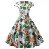 A-Line/Princess 1950s Scoop Short Sleeves Printed Floral Vintage Dresses