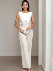 3 Pieces Square-Neck Ankle Length Mother of the Bride Pantsuits with Jacket & Appliques Lace