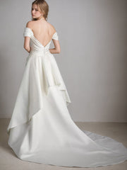 A Line/Princess Off-the-shoulder Short Sleeve Asymmetrical Elegant Wedding Dresses