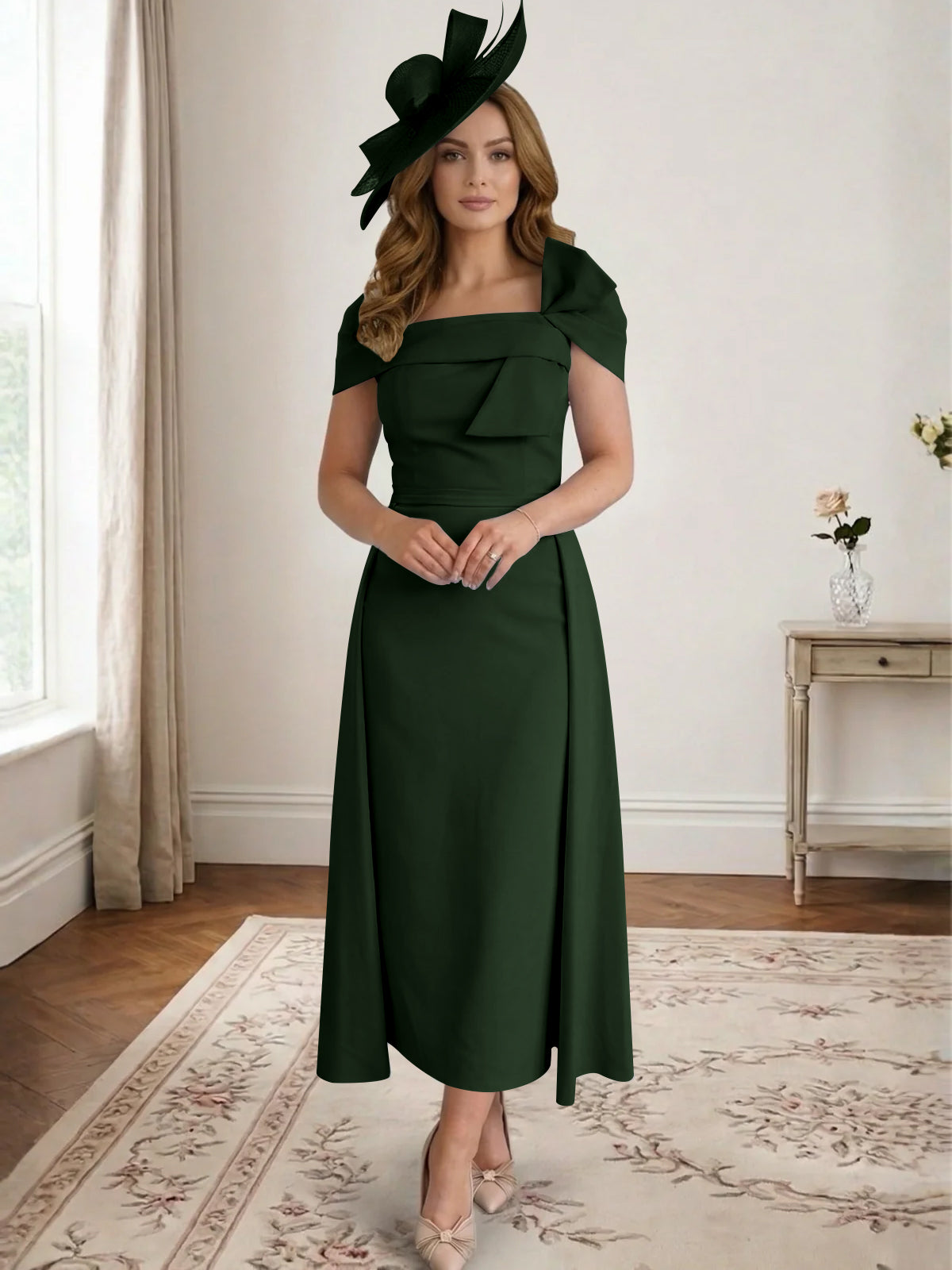 A Line/Princess Off-the-Shoulder Tea-Length Mother of the Bride Dresses with Bowknot