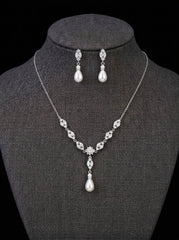 1 set Bridal Jewelry Two-piece Suit Rhinestone Imitation Diamond Necklace Earrings Women's Jewelry Set  For Wedding Gift