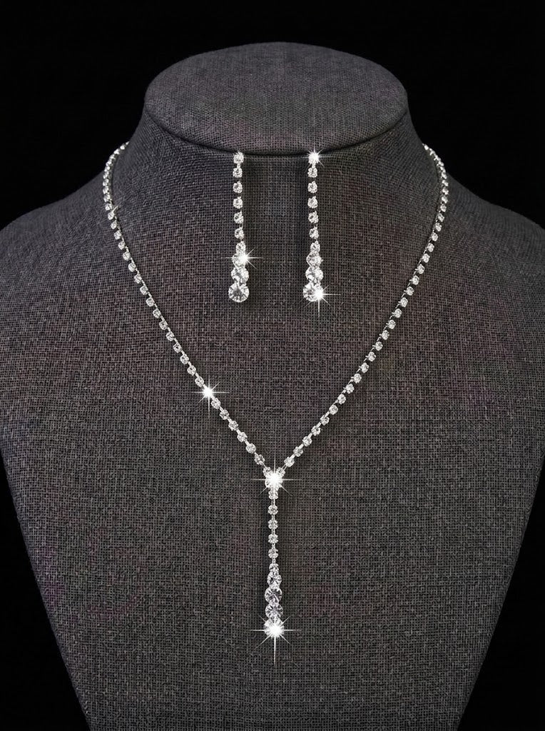 1 Set Bridal Jewelry Two-piece Classic Cubic Zirconia Wedding Jewelry For Bride Earrings & Necklace