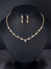 1 set Bridal Jewelry Two-piece Suit Rhinestone Imitation Diamond Necklace Earrings Women's Jewelry Set  For Wedding Gift