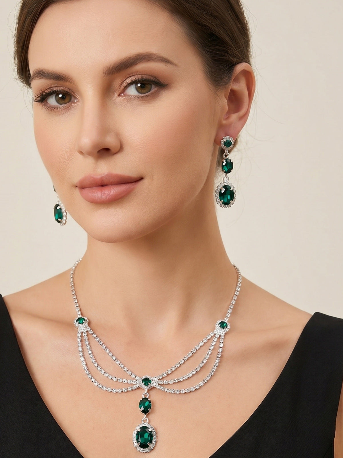 1 Set Bridal Jewelry Two-piece Classic Oval Zircon Wedding Jewelry For Bride Earrings & Necklace