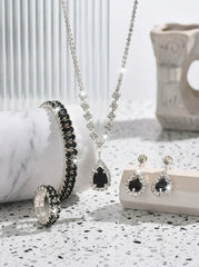 4 Pieces Rhinestone Wedding Jewelry Sets For Bridal & Bridesmaid Earrings & Necklace & Bracelet & Ring