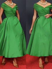 A-Line Sleeveless Off Shoulder Ankle Length Ruched Mother of the Bride Dresses