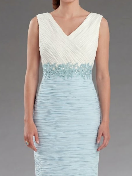 2 Pieces Sheath/Column V-Neck Knee-Length Mother of the Bride Dresses with Jacket & Pleats