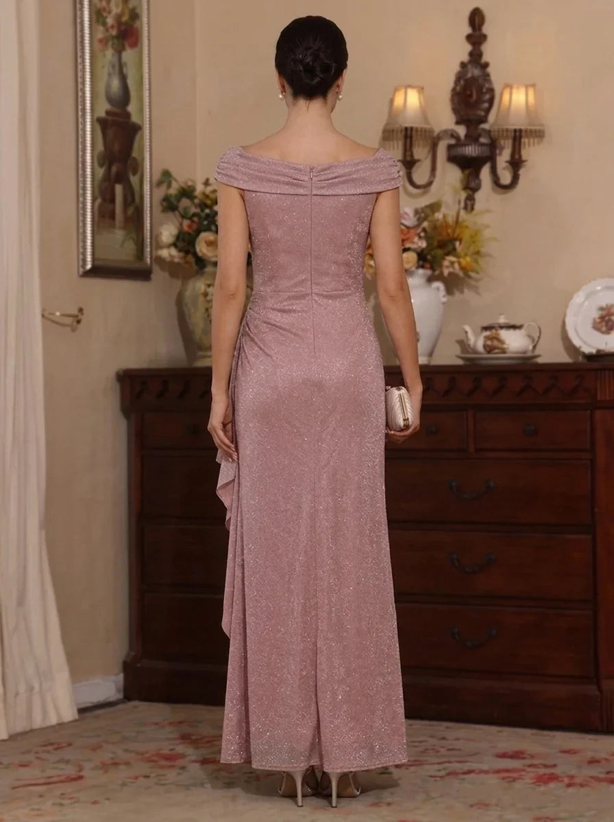 A-Line/Princess Asymmetrical Neck Mother of the Bride Dresses Sleeveless Metallic Mesh Ankle-Length Ruffles