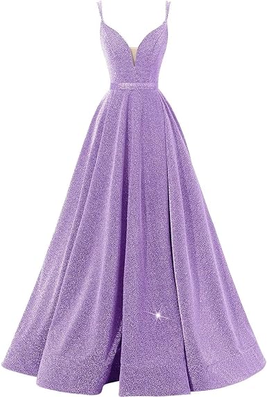 A Line/Princess Spaghetti Straps V Neck Floor-Length Evening Dresses with Slit