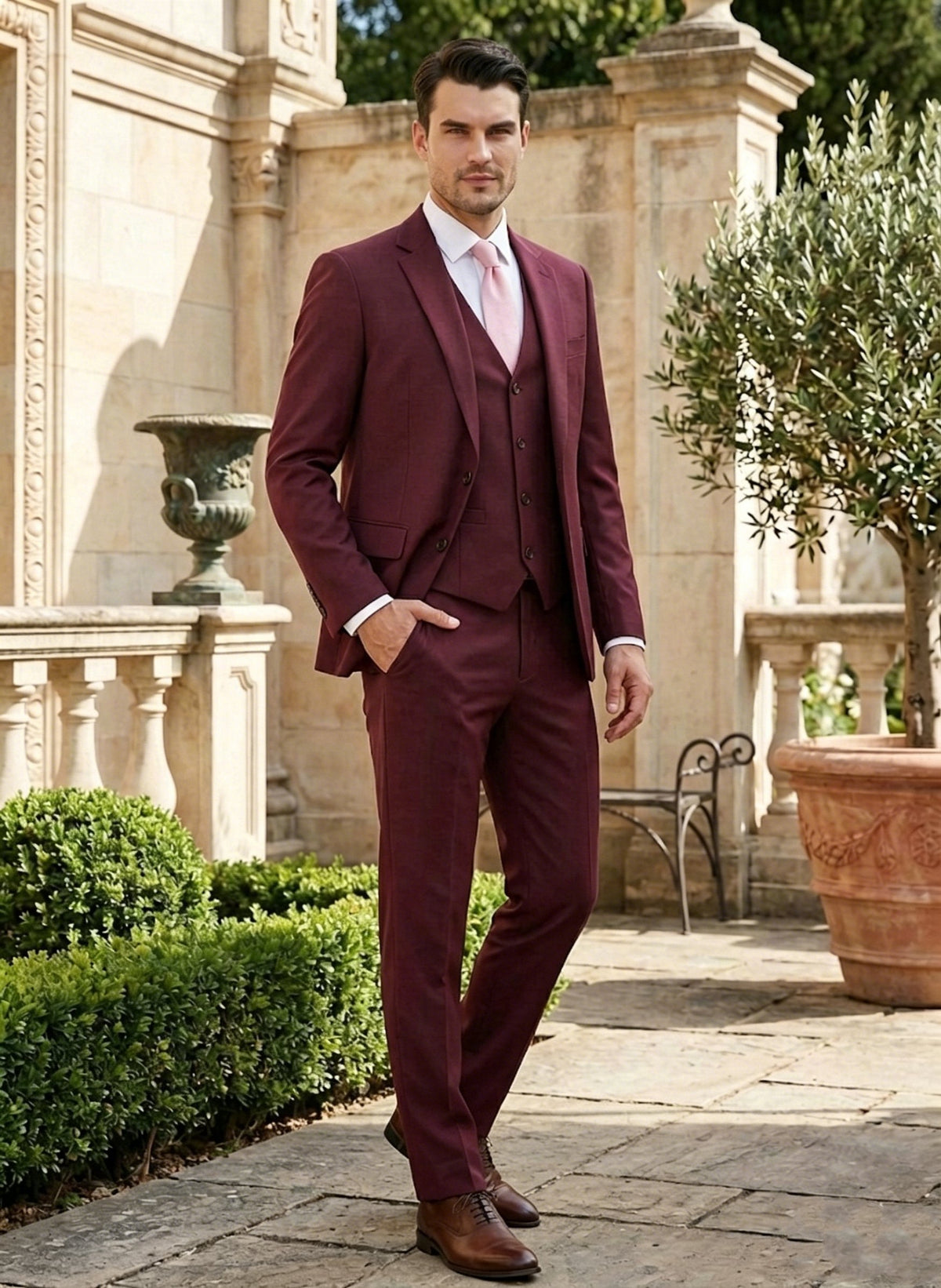 3-Piece Men's Suit, Slim Fit, Wrinkle-Resistant and Stretchable