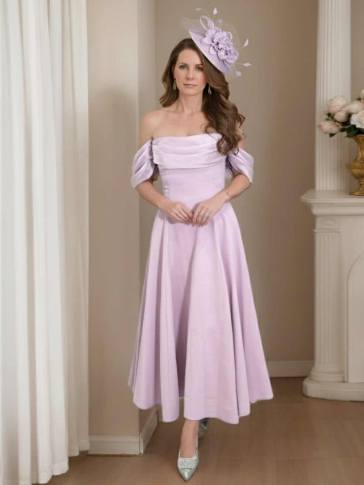 A-Line/Princess 1/2 Sleeves Ankle-Length Off-the-Shoulder Mother of the Bride Dresses