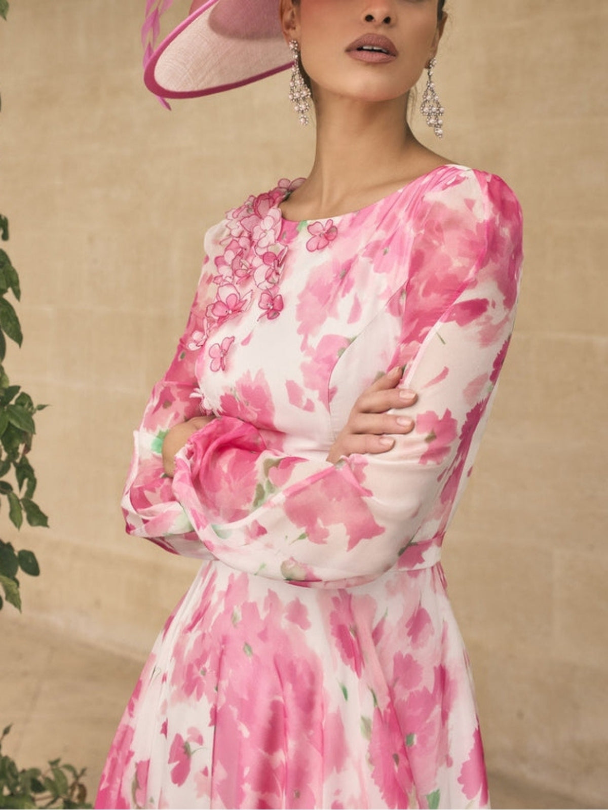 A Line/Princess Scoop Long Sleeves Ankle Length Printed Flower Mother of the Bride Dresses