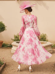 A Line/Princess Scoop Long Sleeves Ankle Length Printed Flower Mother of the Bride Dresses