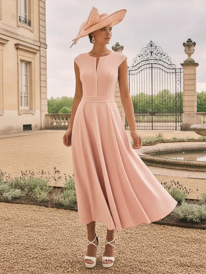 2 Pieces A-Line/Princess V-Neck Tea-Length Mother of the Bride Dress with Jacket & 3D Flower