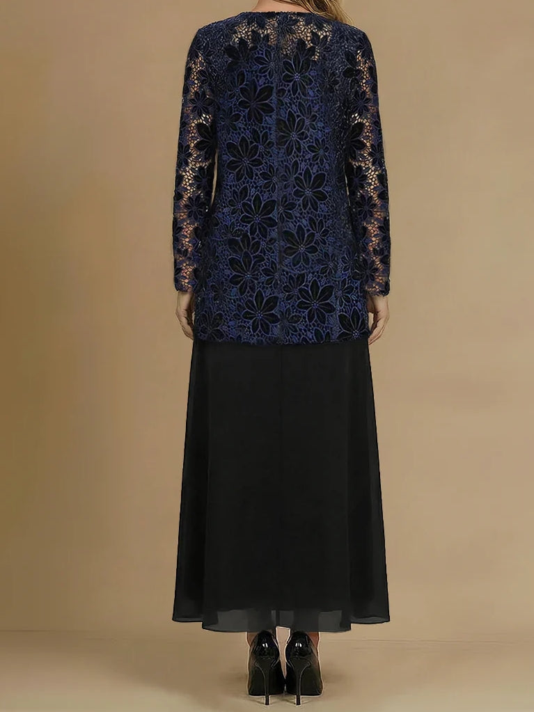 A-Line/Princess 2 Pieces Scoop Mother of the Bride Dresses Ankle-Length Long Sleeves With Lace Jacket