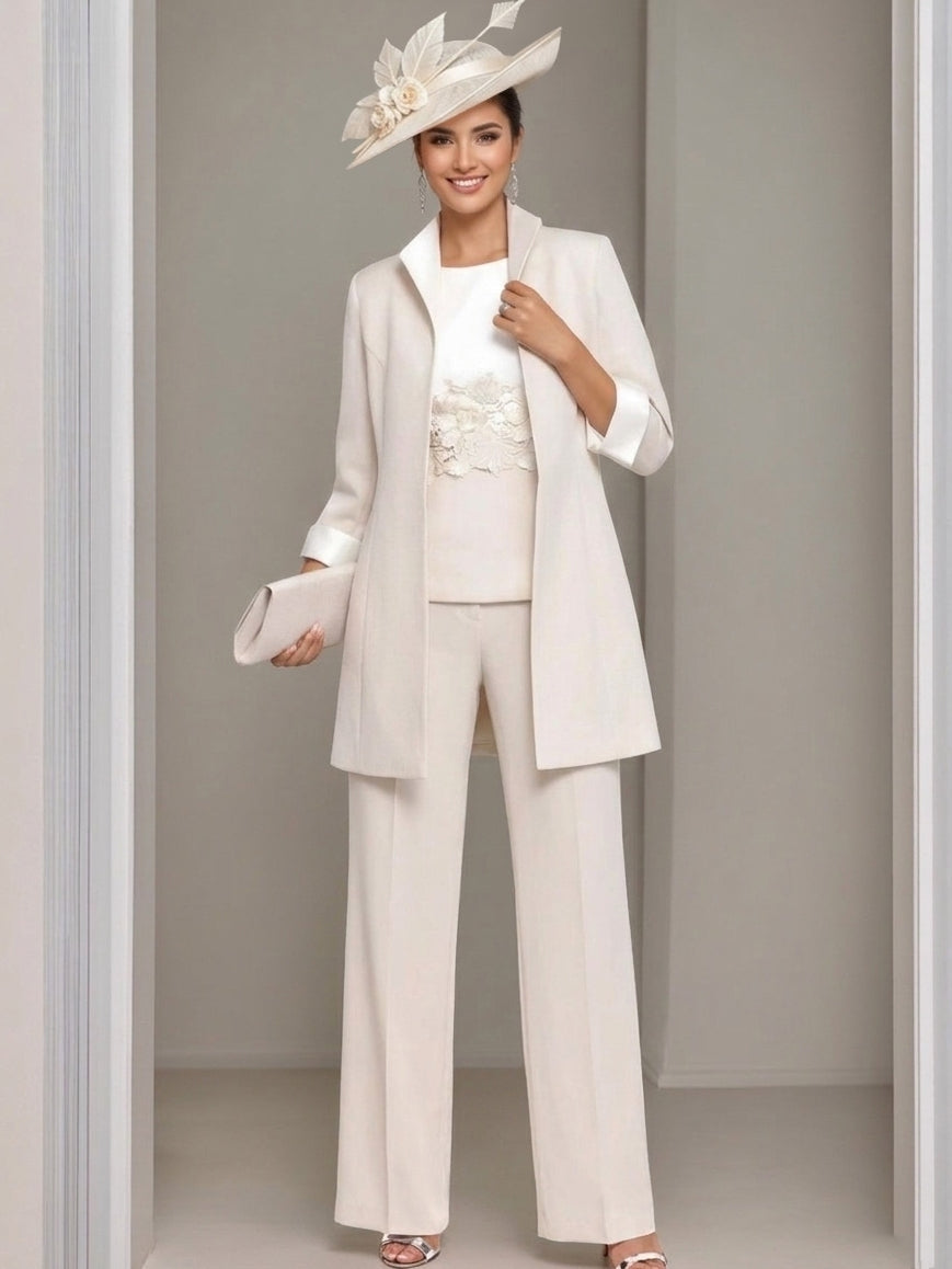 3 Pieces Square-Neck Ankle Length Mother of the Bride Pantsuits with Jacket & Appliques Lace